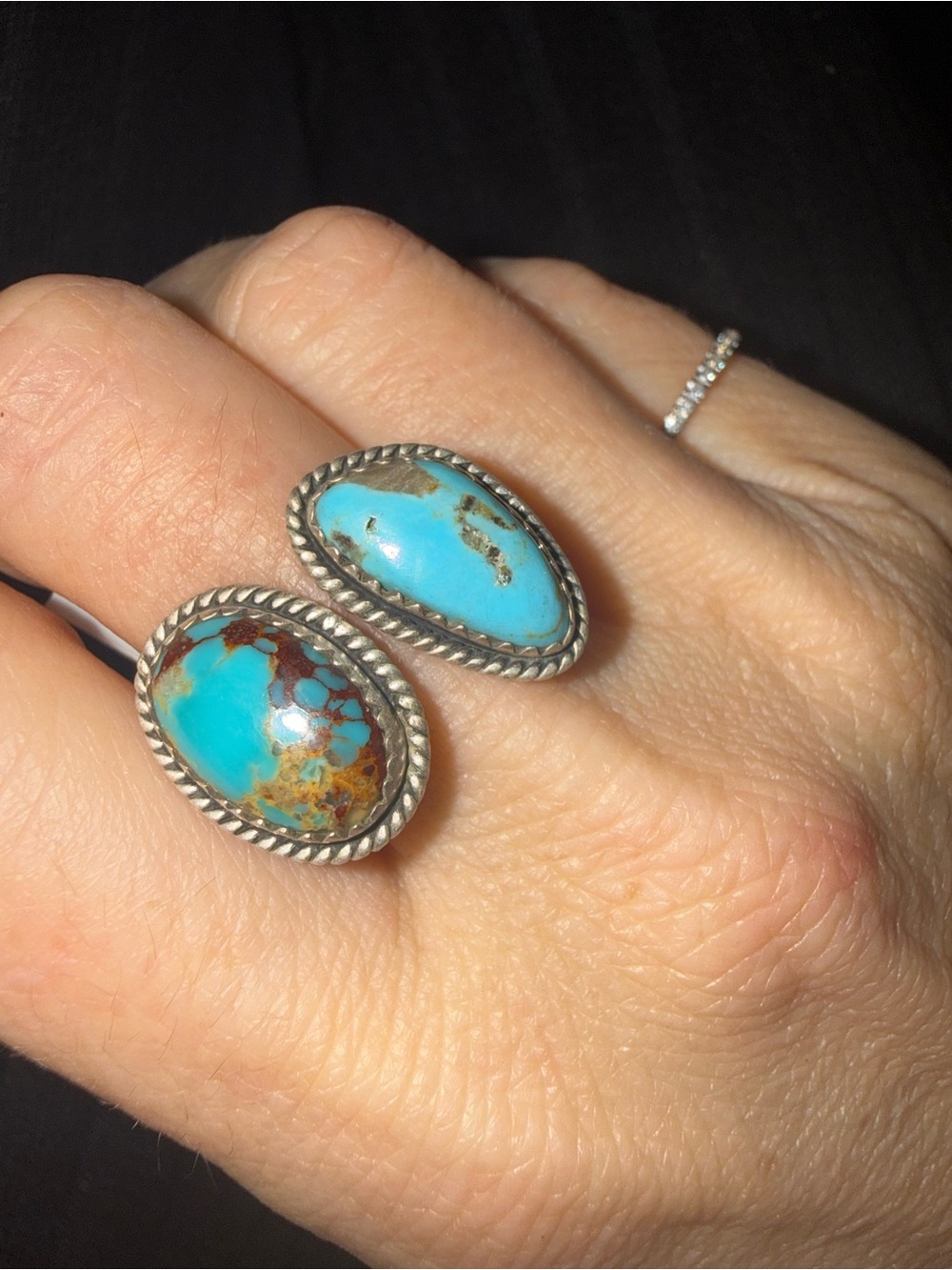 Navajo Royston Turquoise Double Stone Ring